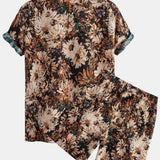 Floral Jacquard Cuban Shirt and Shorts Set
