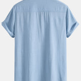 Geometric Rhombus Print Linen-Style Patchwork Bowling Shirt
