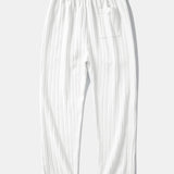 Striped Jacquard Cuban Collar Shirt with Straight-Leg Trousers