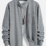 Long Sleeve Stand Collar Top with Straight Leg Linen Trousers