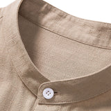 Linen-Rayon Blend Stand Collar Shirt with Linen-Cotton Blend Drawstring Shorts