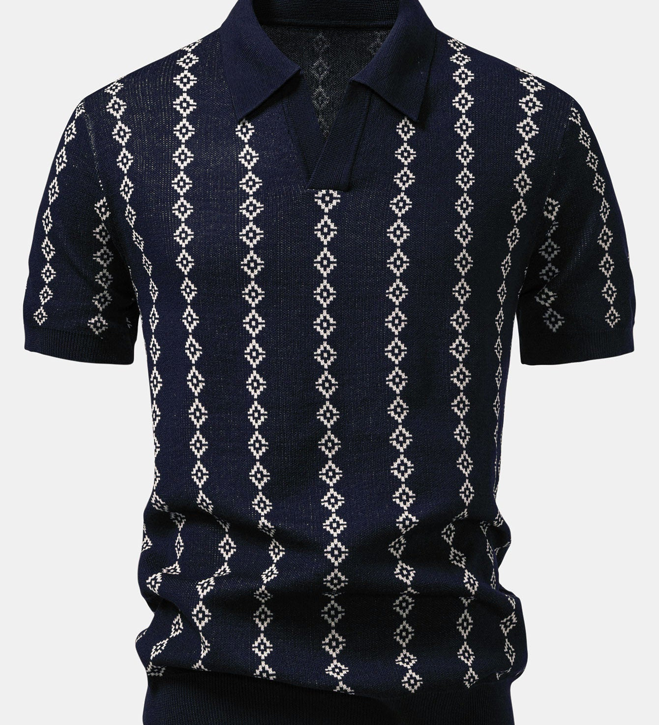 Geometric Pattern V-Neck Knit Polo