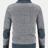 Faux Suede Patchwork Zip-Up Sweater