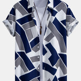 Geometric Color Block Button-Up Shirt with Matching Swim Shorts