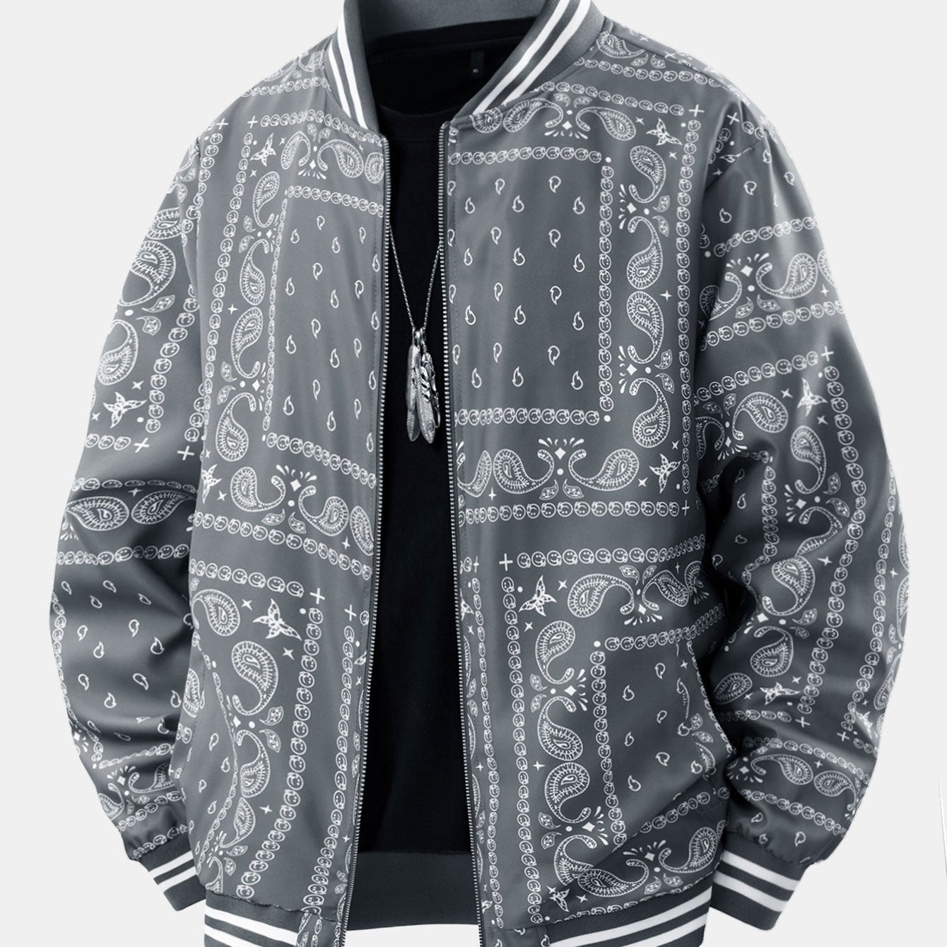 Paisley Patterned Baseball Jacket