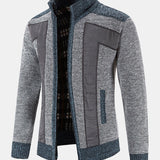 Faux Suede Patchwork Zip-Up Sweater