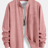 Long Sleeve Stand Collar Top with Straight Leg Linen Trousers