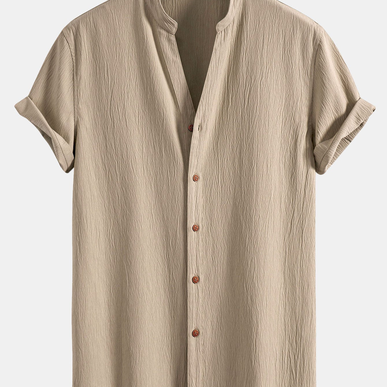 Textured V-Neck Shirt with Wrinkle Detail