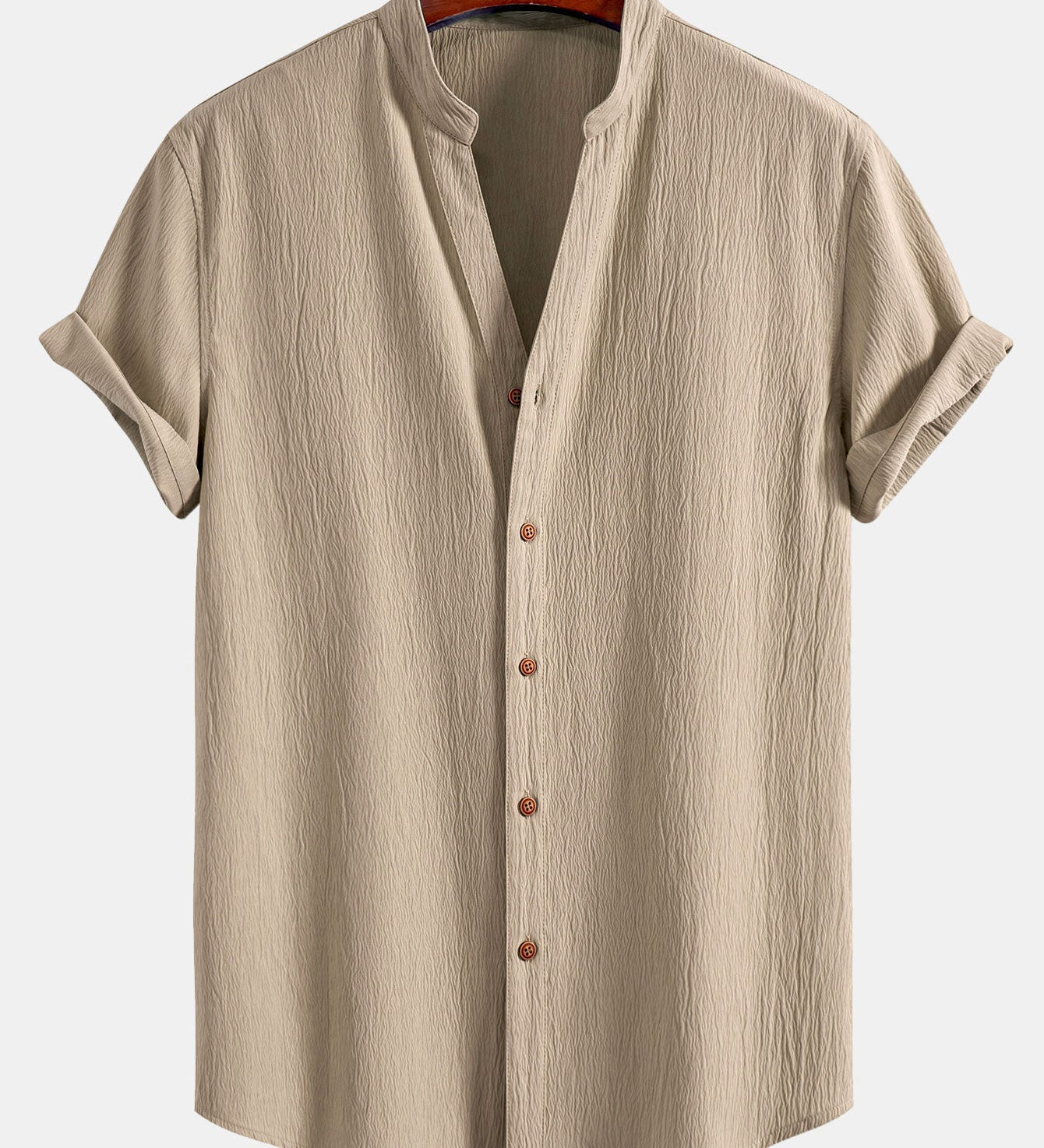 Textured V-Neck Shirt with Wrinkle Detail