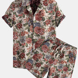 Floral Jacquard Cuban Shirt and Shorts Set