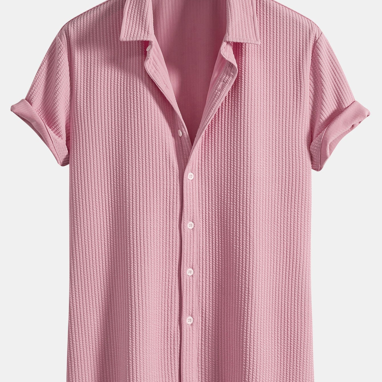 Ribbed Button-Up Shirt with Muscle Fit