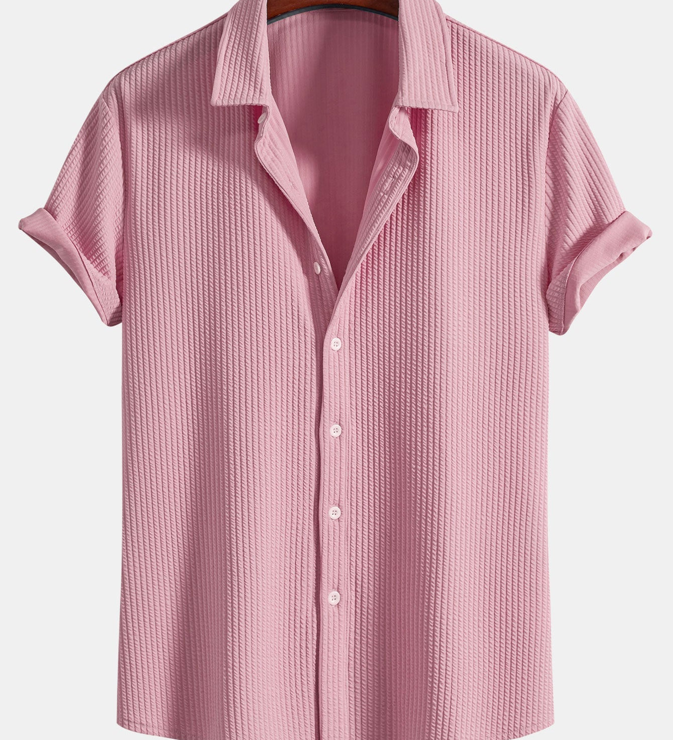 Ribbed Button-Up Shirt with Muscle Fit