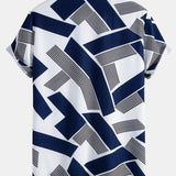 Geometric Color Block Button-Up Shirt with Matching Swim Shorts