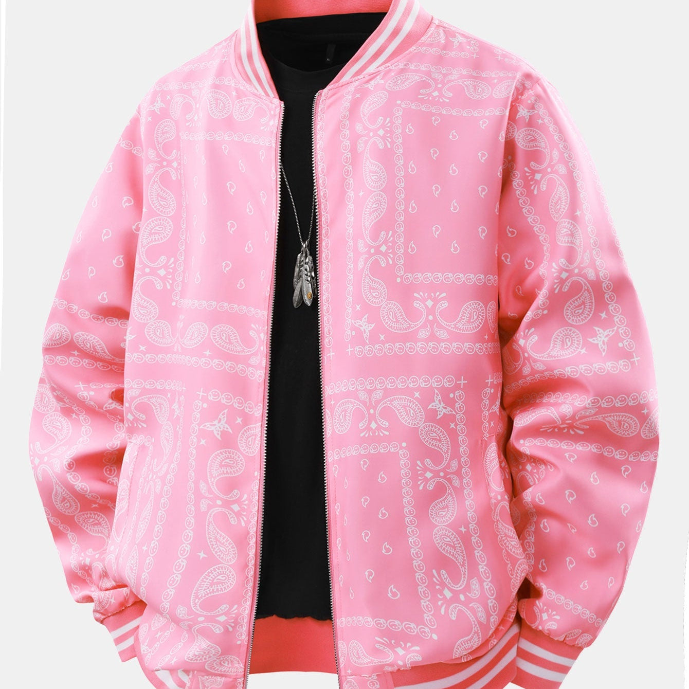 Paisley Patterned Baseball Jacket