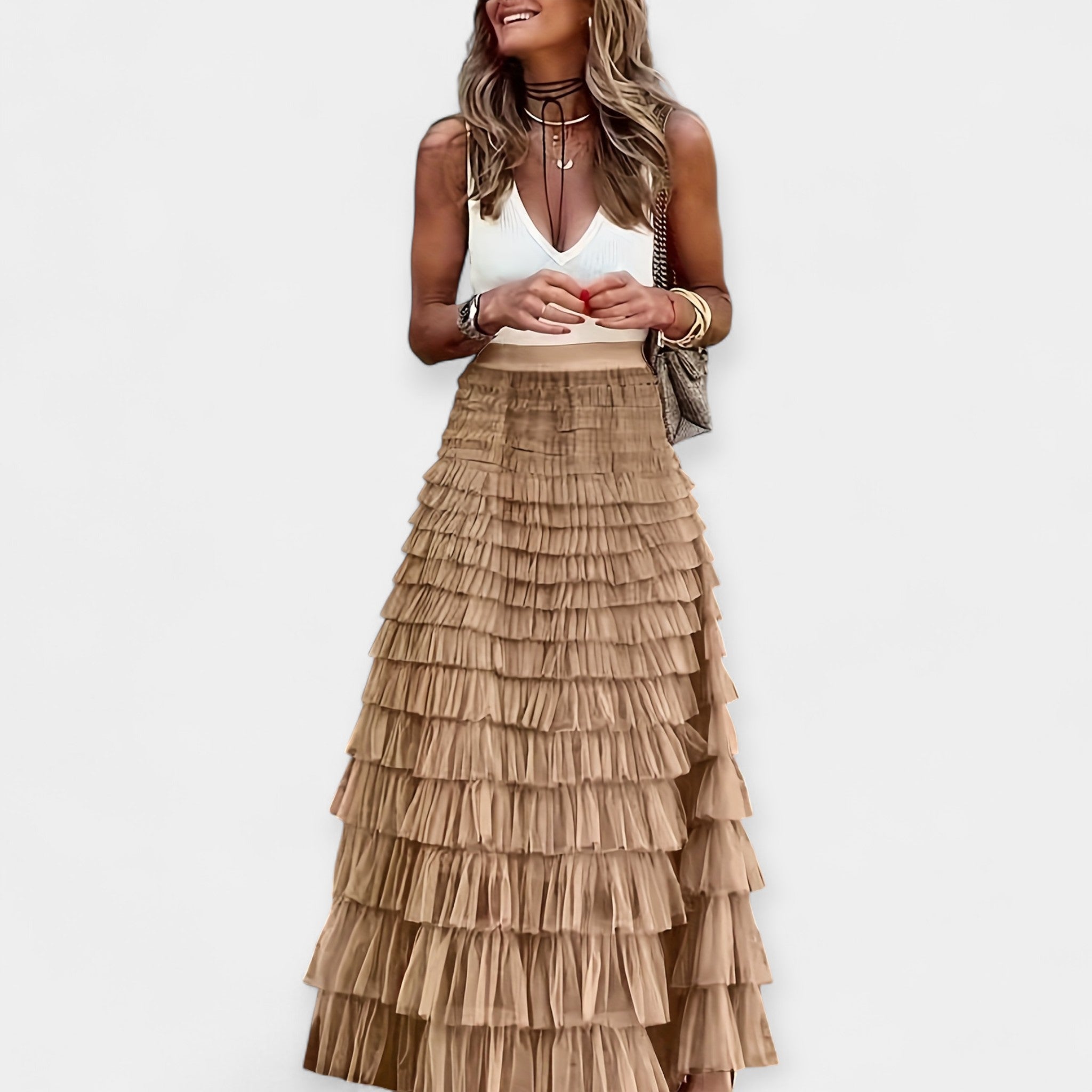 Boho Sijonas su Tinklinio Satino Apdaila