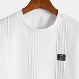 Short Sleeve Geometric Jacquard T-Shirt with Arc Hem & Drawstring Corduroy Cargo Joggers