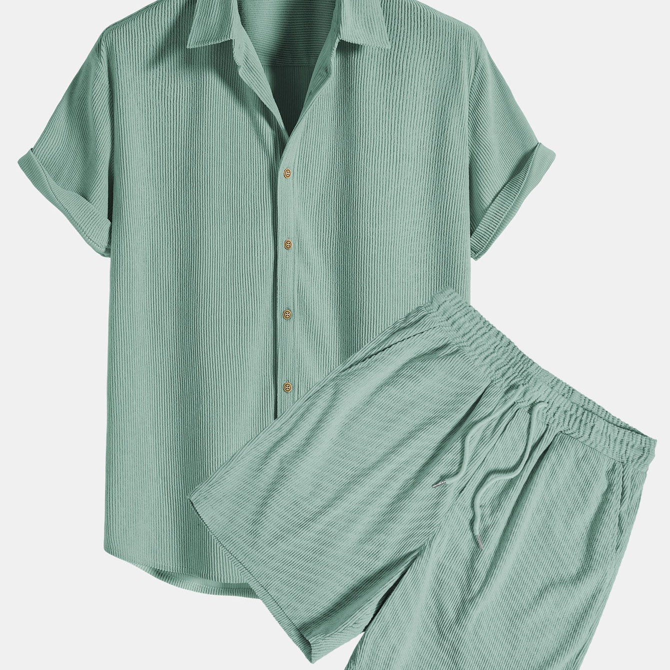 Short-Sleeved Corduroy Button Up Shirt & Shorts