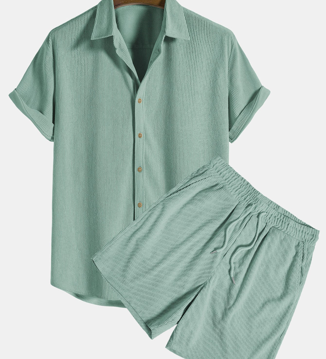 Short-Sleeved Corduroy Button Up Shirt & Shorts
