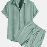 Short-Sleeved Corduroy Button Up Shirt & Shorts