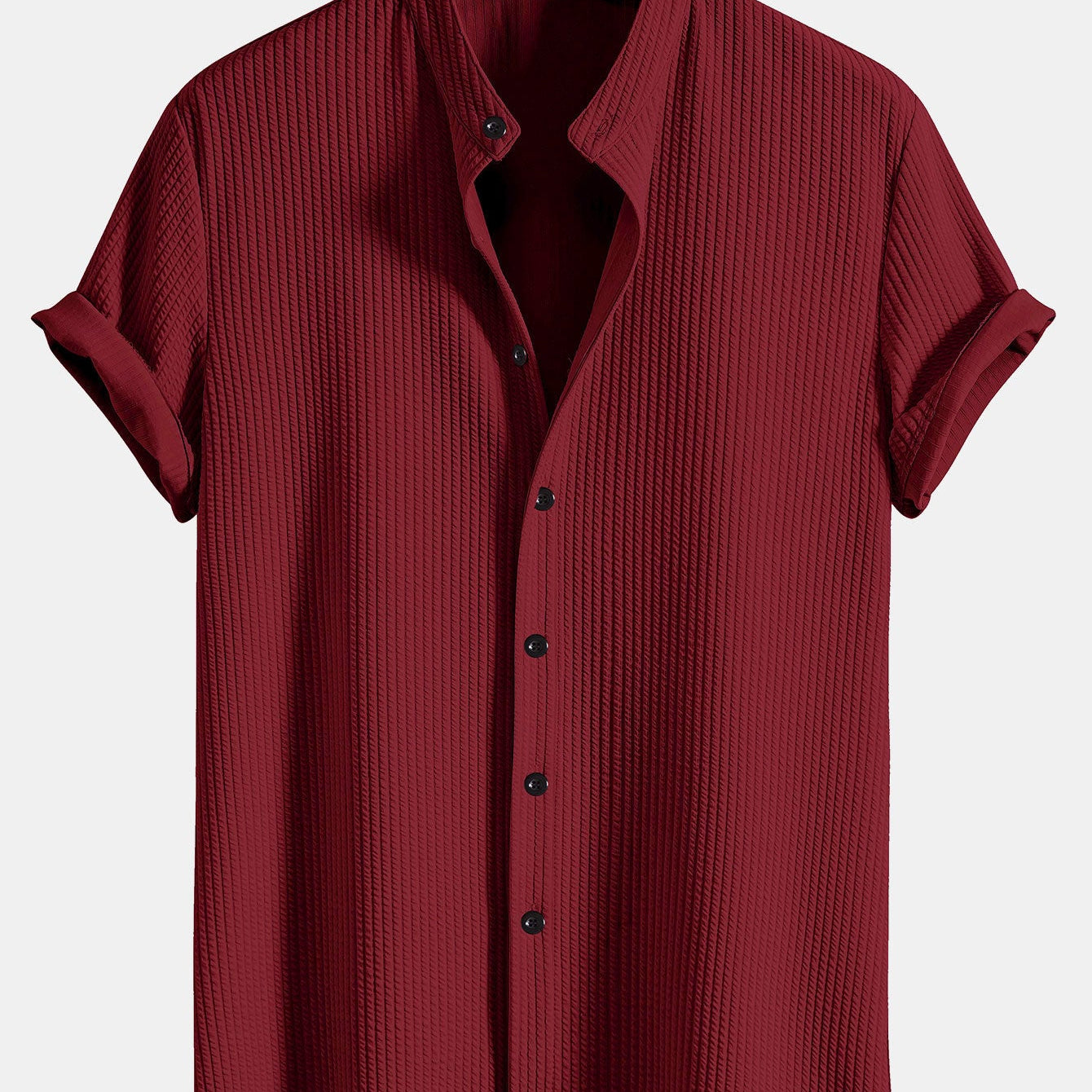 Ribbed Muscle Fit Stand Collar Shirt