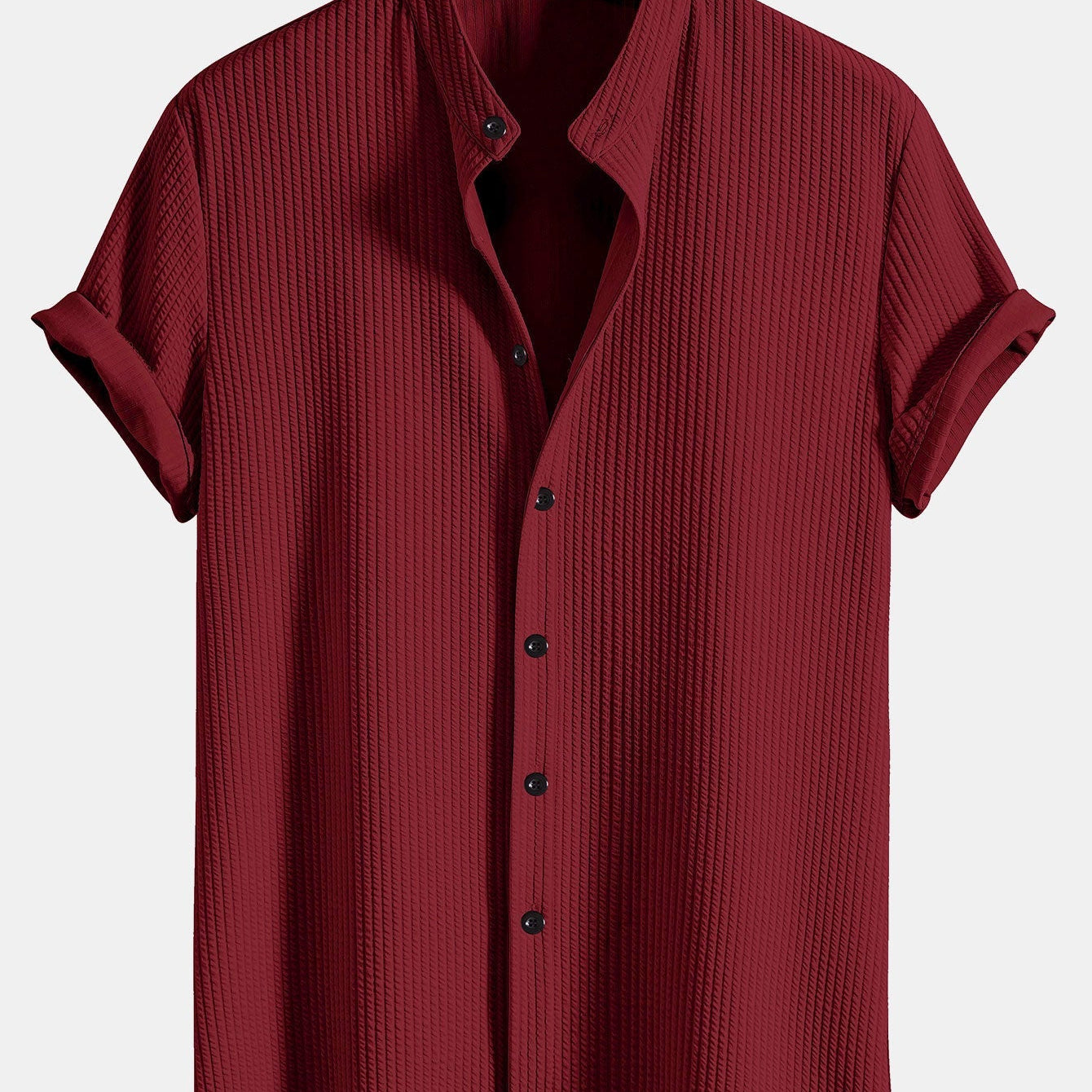 Ribbed Stand Collar Shirt with Muscle Fit