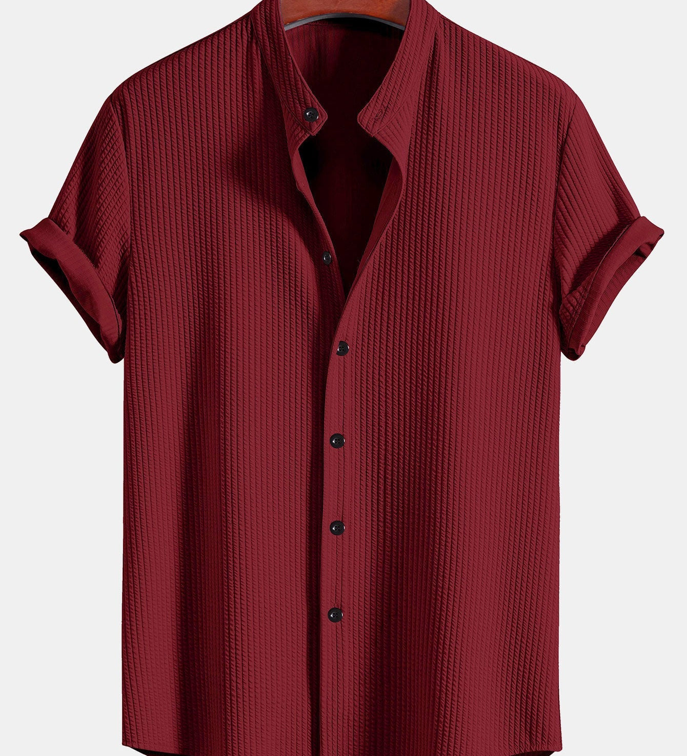Ribbed Stand Collar Shirt with Muscle Fit