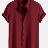 Ribbed Stand Collar Shirt with Muscle Fit