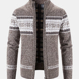 Geometric Pattern Zip-Up Sweater