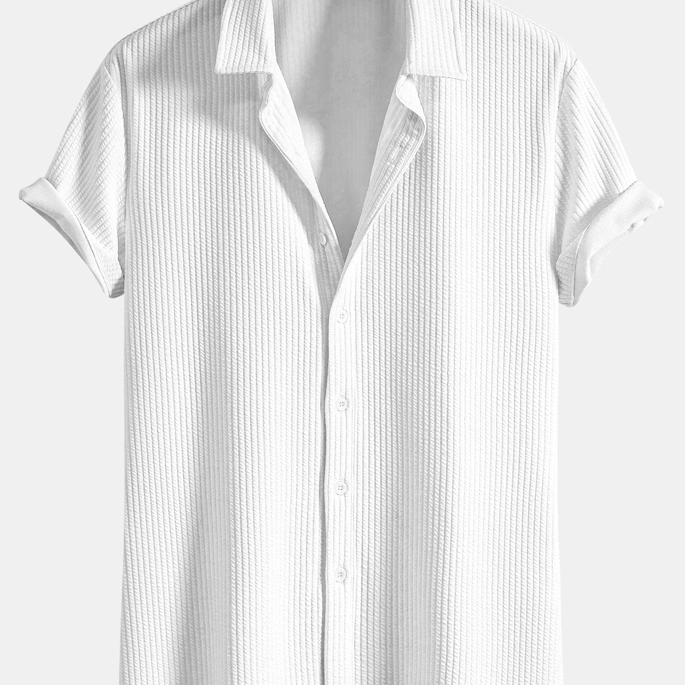 Ribbed Button-Up Shirt with Muscle Fit