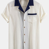 Textured Cuban Shirt with Contrast Details & Straight-Leg Trousers