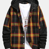 Checked Hooded Shirt with Drawstring