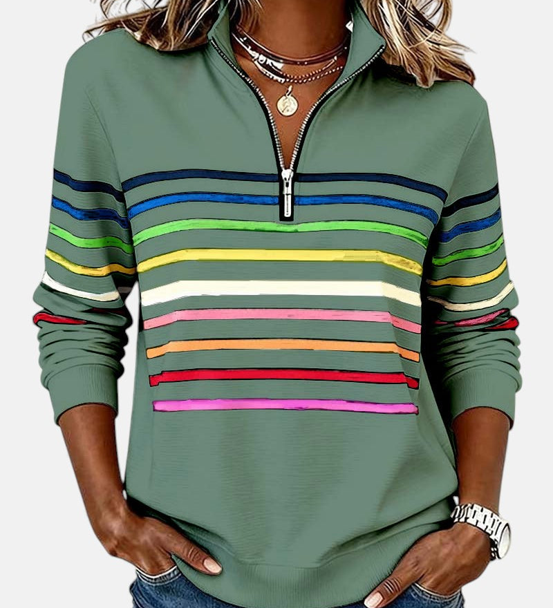 UGNĖ – Dryžuotas megztinis su užtrauktuku