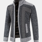 Faux Suede Patchwork Zip-Up Sweater
