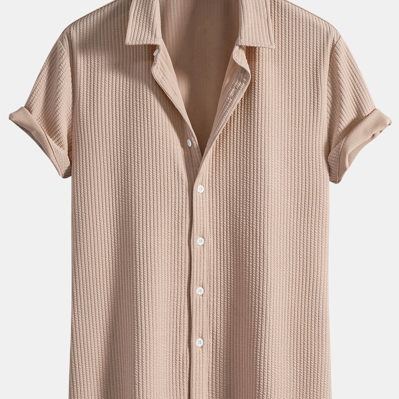 Ribbed Button-Up Shirt with Muscle Fit