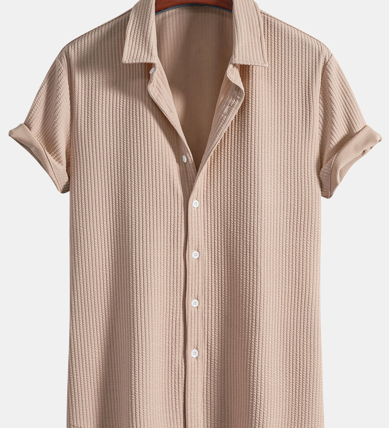 Ribbed Button-Up Shirt with Muscle Fit
