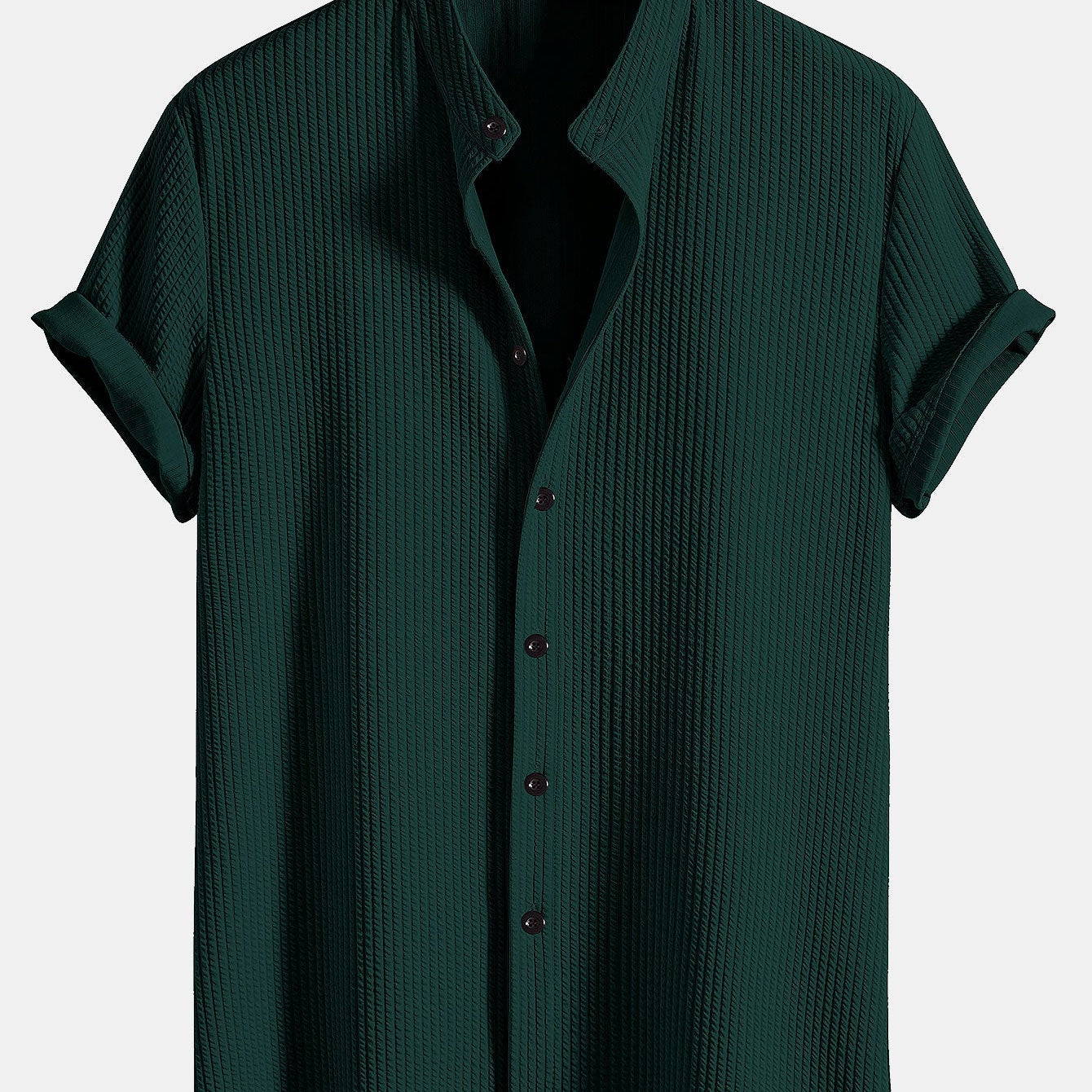 Ribbed Stand Collar Shirt with Muscle Fit