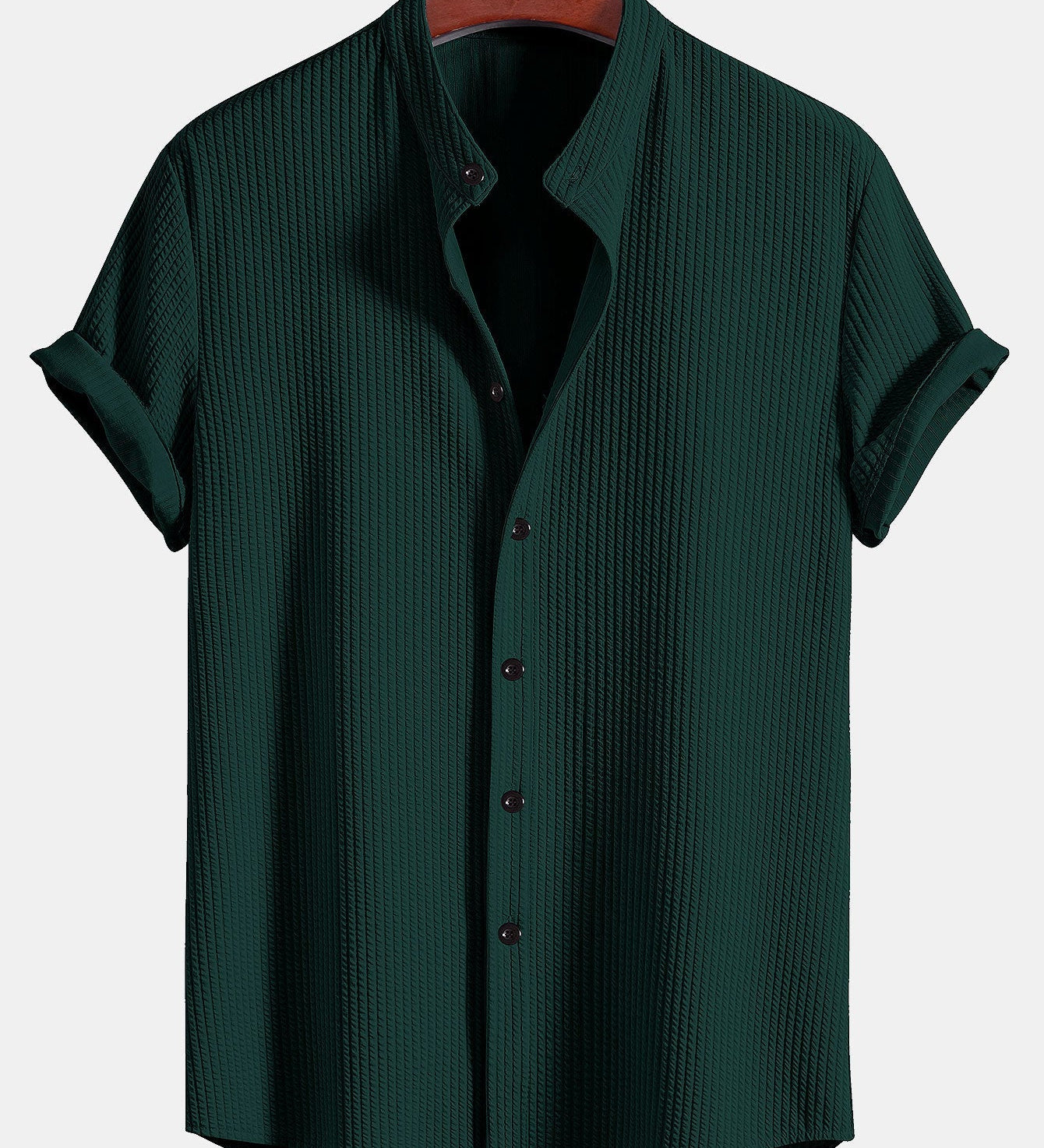 Ribbed Stand Collar Shirt with Muscle Fit
