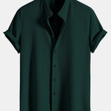 Ribbed Stand Collar Shirt with Muscle Fit