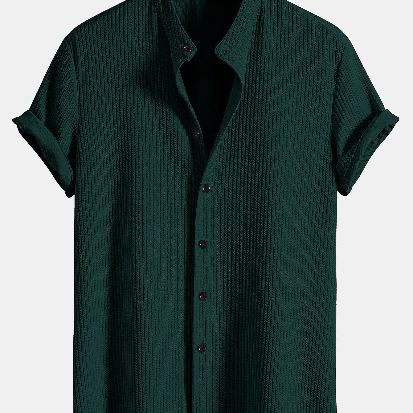 Ribbed Muscle Fit Stand Collar Shirt