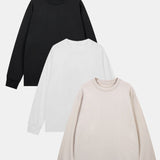 Set of 3 Basic Long Sleeve T-Shirts with Ribbed Cuffs