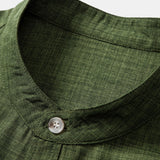 Short Sleeve Stand Collar Shirt with Straight Leg Linen Trousers