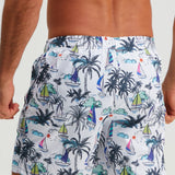 Palm Tree and Sailboat Pattern Swim Shorts