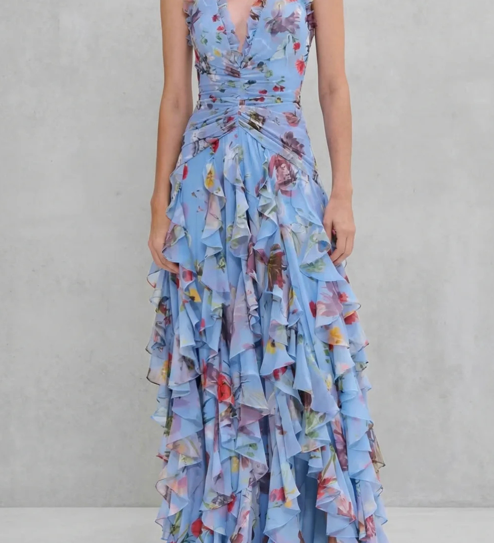 RENATA – Gėlėta halter maxi suknelė