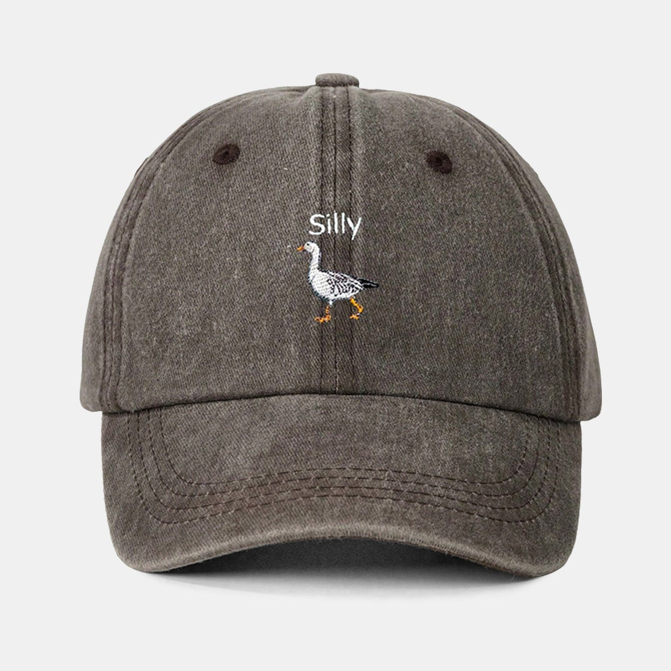 Washed Baseball Cap with Silly Goose Embroidery