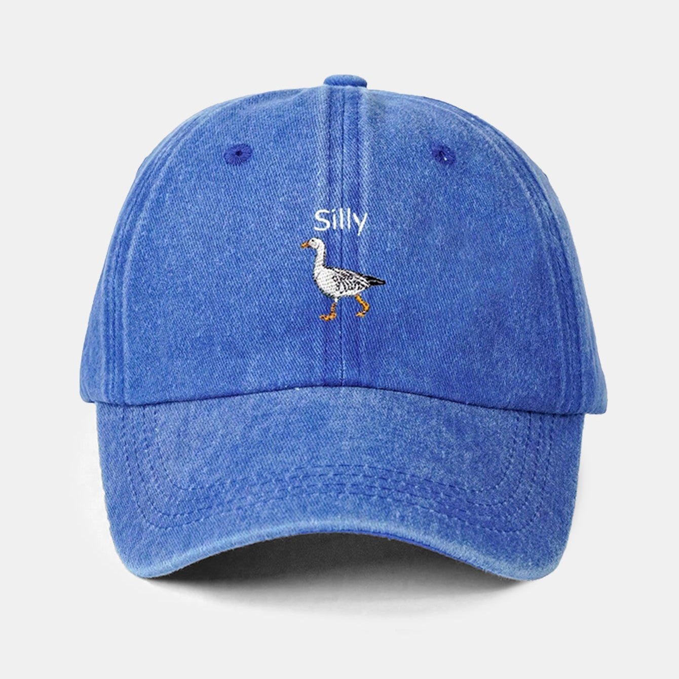 Washed Baseball Cap with Silly Goose Embroidery