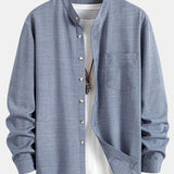 Long Sleeve Stand Collar Top with Straight Leg Linen Trousers