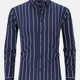 Striped Cotton Button-Up Shirt with Long Sleeves & Straight-Leg Linen Trousers