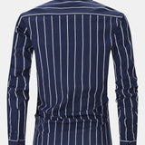 Striped Cotton Button-Up Shirt with Long Sleeves & Straight-Leg Linen Trousers