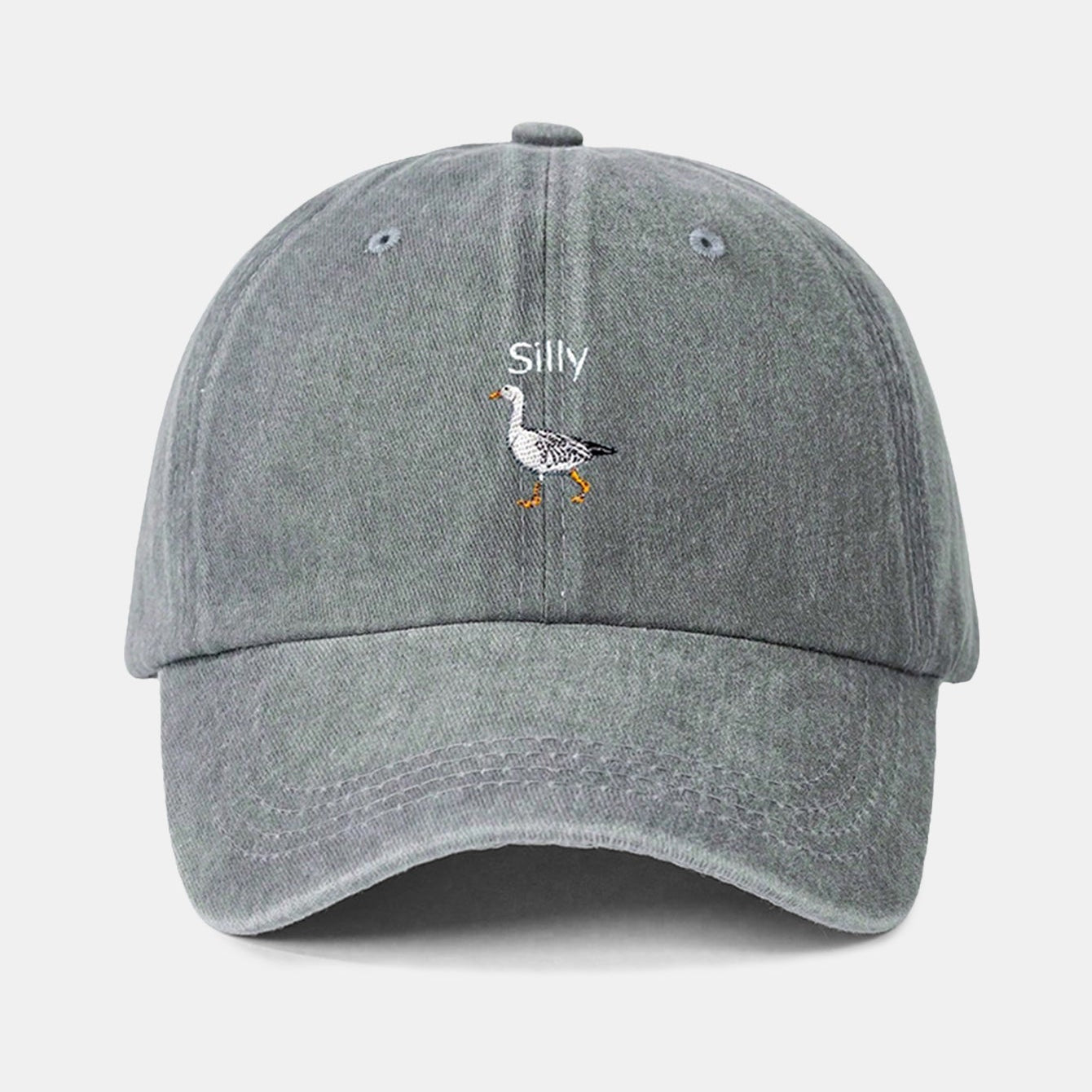Washed Baseball Cap with Silly Goose Embroidery