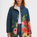 Florie – Quilted Jacket with Floral Print and Plush Collar